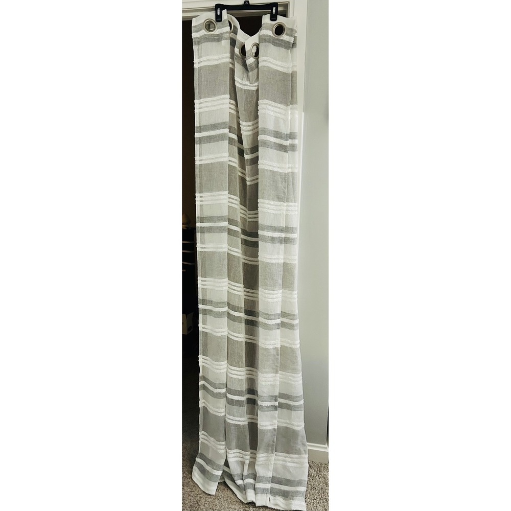 At Home‎ Gray White Stripe Grommet Top Window Curtain 2 Panels 50x82